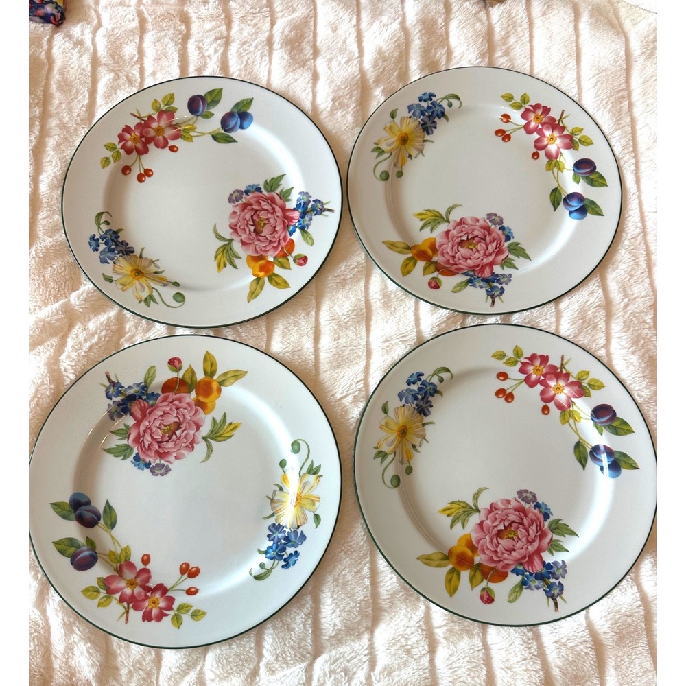 Royal Worcester "Ashford" Fine Porcelain Floral Dinner Plates Set of 4 England